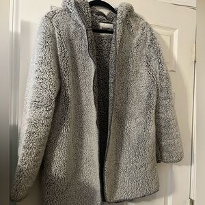 M/L SIZE.  ViCTORIA'S SECRET PINK Gray Teddy Hooded Jacket Open Front